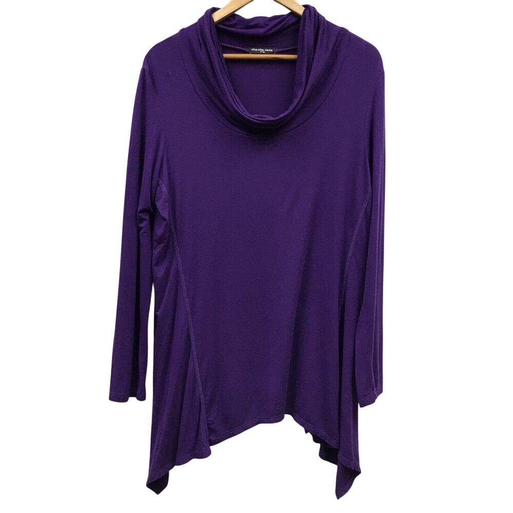 Cha Cha Vente Top Womens Large Purple Cowl Neck Shark Bite Hem